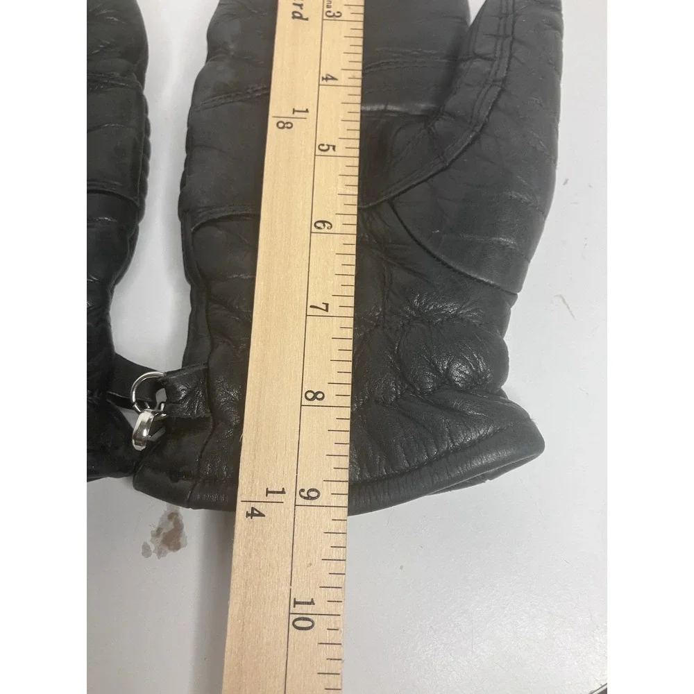 VTG Beconta Horsehide Leather Ski Gloves Japan Black Ribbed Apres Ski Ladies M